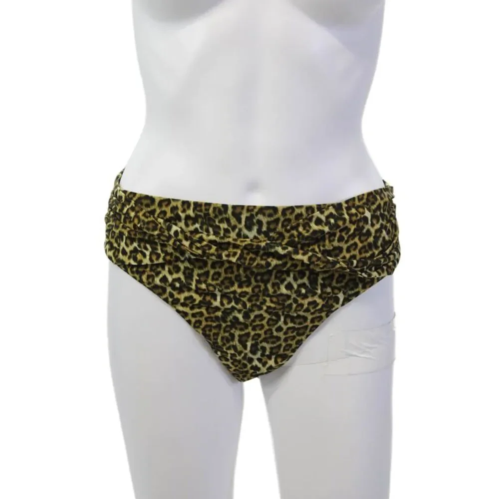 Solido Womens Swimwear Animal Print High-Waisted Bikini Bottom Brown Size L